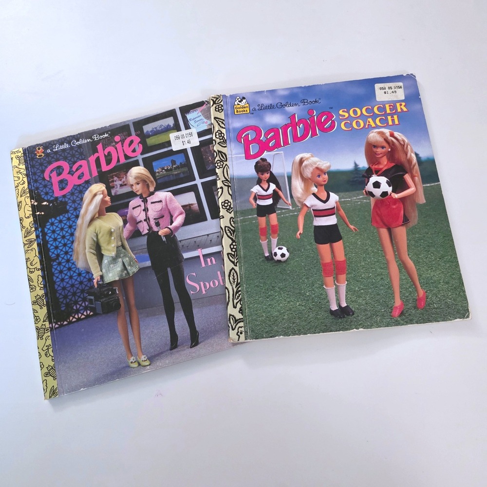 Golden Books Barbie Little Golden Book Lot 2 Soccer Coach In Spotlight Vintage